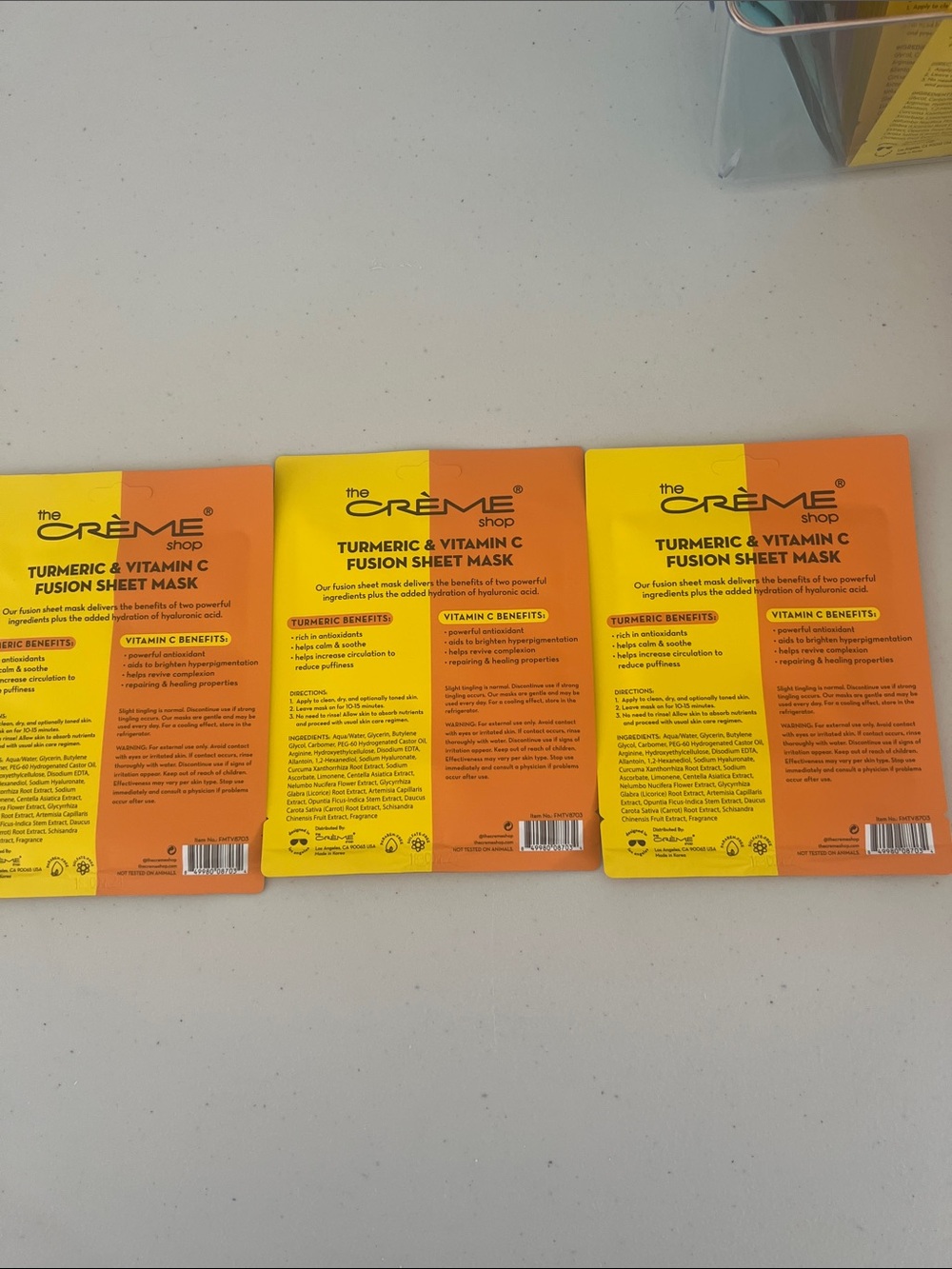 3 pack The Crème Shop Turmeric & Vitamin C Fusion Sheet Mask - Orange